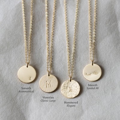 Ultimate Disk Necklace • Personalized Circle Tag Necklace • Engraved Disc Monogram Coin: Hammered, Brushed or Venetian Finish • LN213_V