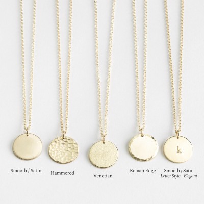 Ultimate Disk Necklace • Personalized Circle Tag Necklace • Engraved Disc Monogram Coin: Hammered, Brushed or Venetian Finish • LN213_V