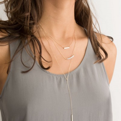 Ultra Dainty Bar Drop Necklace / Delicate Bar Lariat Necklace Y Necklace / Sterling Silver, 18k Gold Fill, or Rose Gold Fill,  LN120_40_Y