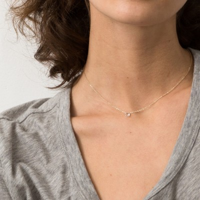 Ultra Dainty Necklace with Tiny Clear Drop, Simple Crystal Necklace / 18k Gold fill, Rose Gold, or Sterling Chain, Layered and Long LN618_L