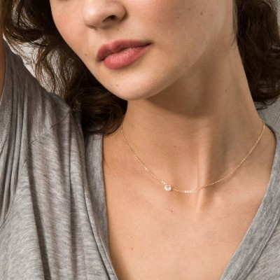 Ultra Dainty Necklace with Tiny Clear Drop, Simple Crystal Necklace / 18k Gold fill, Rose Gold, or Sterling Chain, Layered and Long LN618_L