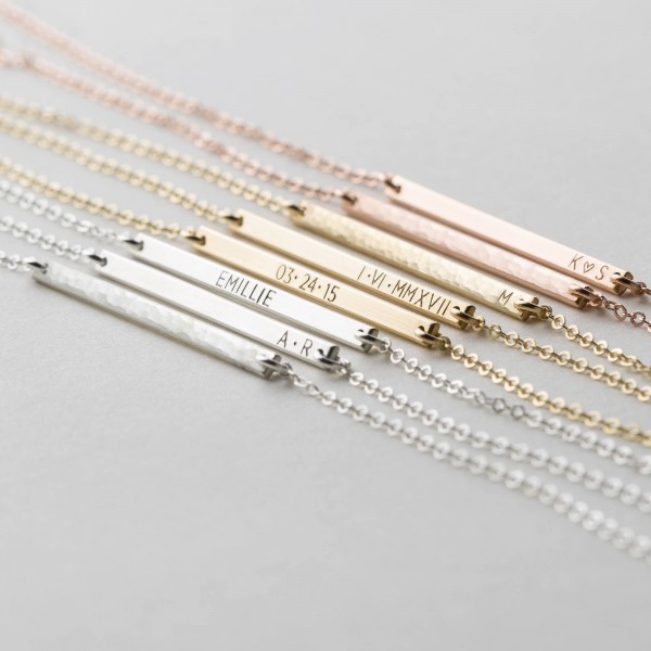 Ultra Dainty Personalized Bar Necklace • Custom Delicate, Tiny Letters •  Minimal Initial Necklace • Gold, Silver or Rose Gold • LN120_30