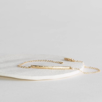 Ultra Minimal, Delicate Bar Bracelet • Dainty, Blank or Personalized Gold Bracelet • Simple, Tiny, Narrow, Hammered Bar • LB120_30_hm