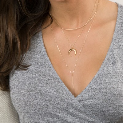 Upside Down Moon Necklace or Layered Necklaces Set • The CRESCENT Necklace in Gold, Silver or Rose Gold • LN345, LS979
