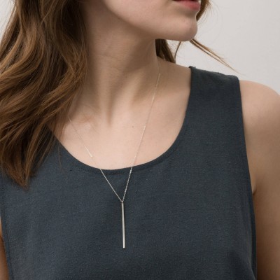 Vertical Bar Necklace - LONG LINE Minimal, Delicate 18k Gold Fill or Sterling Silver Simple Vertical Bar Necklace, Layered Long LN120_50_V