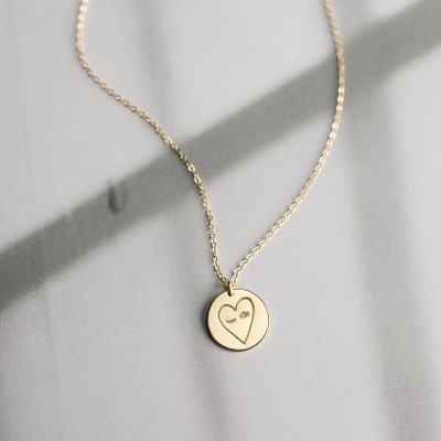 Wink Heart Necklace, Special Edition Custom Disk Necklace • 18k Gold Filled, Silver, Rose Gold • Cute Heart Personalized Gift • LN213