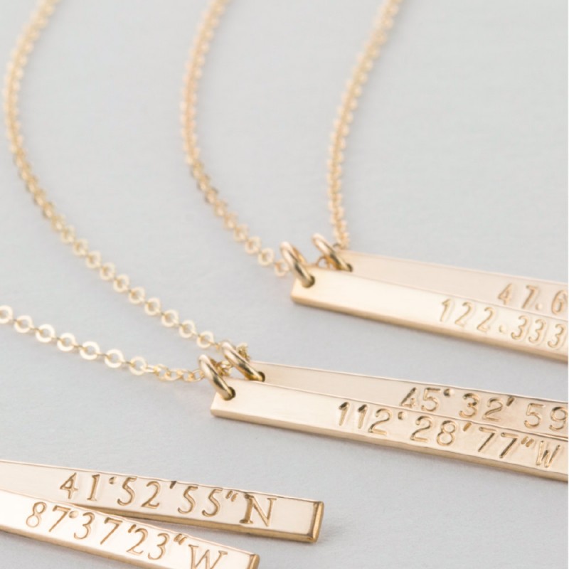 Coordinates Necklace • Custom GPS Location Necklace, Dainty Vertical