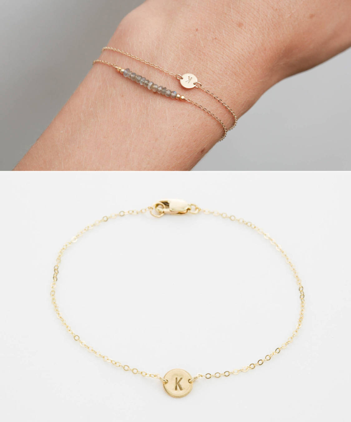 Super Dainty Initial Bracelet, Delicate Personalized (or blank) Disk