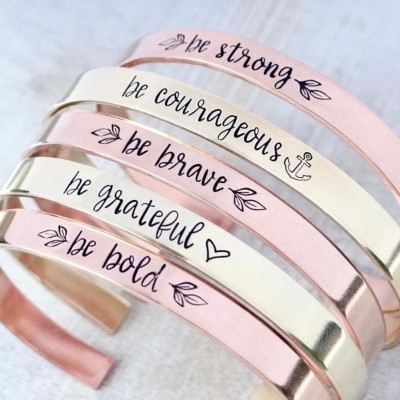 Affirmation Bracelet. Personalized Cuff. Be Brave, Be Courageous, Be Strong, Be Grateful, Be Bold. Gold, Rose Gold, or Silver Cuff Bracelet.