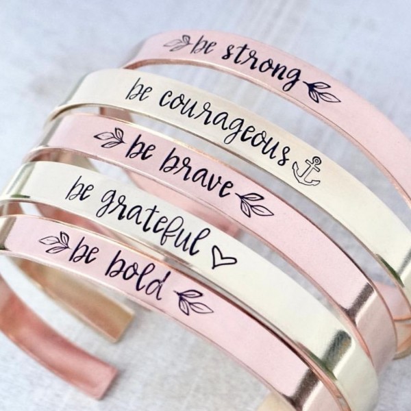 Affirmation Bracelet. Personalized Cuff. Be Brave, Be Courageous, Be Strong, Be Grateful, Be Bold. Gold, Rose Gold, or Silver Cuff Bracelet.