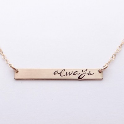 Always - Hand Stamped Bar Necklace. Thin Small Rose Gold Bar. Minimalist, Engraved Necklace. Layering Bar, Inspirational Jewelry.
