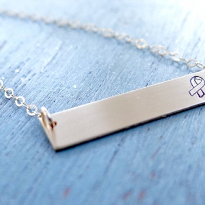 Awareness Ribbon Gold Bar Necklace.  Cancer Awareness, Survivor Jewelry.  Minimalist Jewelry, Ribbon Jewelry. Layering Gold Necklace.