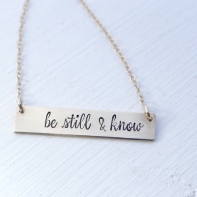 Be Still Gold Bar Necklace. Be Still & Know. Christian Jewelry. Minimalist Simple Jewelry. 14 kt Gold.