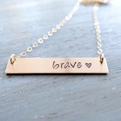 Brave 18kt Gold Bar Necklace. Hand Stamped Jewelry.  Inspiration Jewelry.  Layering Bar Necklace, Be Brave Inspirational Jewelry