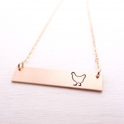 Chicken Gold Bar Necklace. Crazy Chicken Lady. Gift for Animal Lover. Choose from Gold, Sterling Silver, Rose Gold. Chicken Jewelry.
