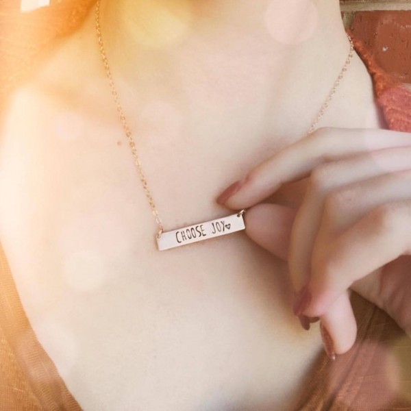Choose Joy Bar Necklace - Inspiration Jewelry.  Hand Stamped Gold Bar Necklace.  Personalized with Your Custom Name or Words.