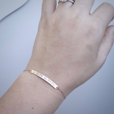 Coordinates Bar Bracelet - Personalized Bar Bracelet - Your Choice Rose Gold, 18k Gold-Filled, Sterling Silver - Custom Latitude & Longitude