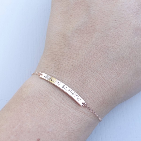 Coordinates Bar Bracelet - Personalized Bar Bracelet - Your Choice Rose Gold, 18k Gold-Filled, Sterling Silver - Custom Latitude & Longitude