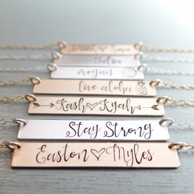 Custom Name Jewelry - Real Gold, Rose, or Silver Personalized Bar Necklace. Christmas Gift for Her, Wife, Girlfriend, Sister. Unique Gift