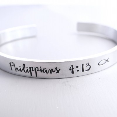 Custom Scripture Cuff - Christian Jewelry - Rose Gold Bangle Bracelet. Silver, Gold, or Rose Gold. Personalized Inspiration Jewelry.