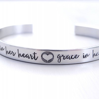 Fire In Her Heart, Grace In Her Soul - Sterling Silver Cuff Bracelet. Inspirational Jewelry, Sterling Silver Jewelry.  Gift for Her.