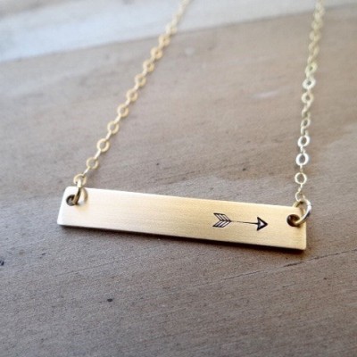 Gold Bar Necklace with Arrow. Hand Stamped Jewelry.  Minimalist, 18k Gold.  Layering Bar Necklace, Arrow Jewelry, Follow your Arrow