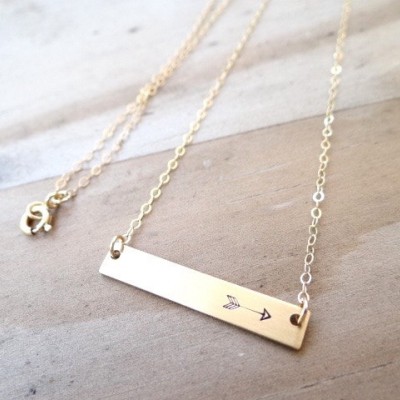 Gold Bar Necklace with Arrow. Hand Stamped Jewelry.  Minimalist, 18k Gold.  Layering Bar Necklace, Arrow Jewelry, Follow your Arrow