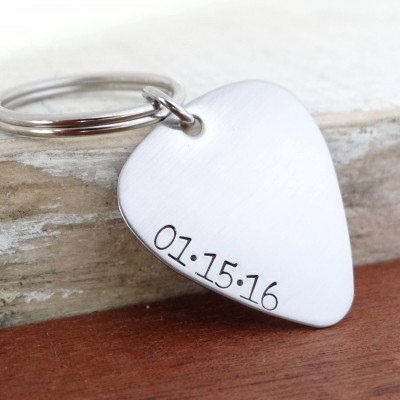 Guitar Pick Keychain with Custom Date. Stainless Steel Guitar Pick. Recovery, Sobriety, Anniversary, Birth Date. Necklace or Keychain