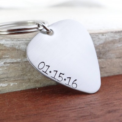 Guitar Pick Keychain with Custom Date. Stainless Steel Guitar Pick. Recovery, Sobriety, Anniversary, Birth Date. Necklace or Keychain