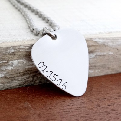 Guitar Pick Necklace with Custom Date. Stainless Steel Guitar Pick & Chain. Recovery, Sobriety, Anniversary, Birth Date. Necklace / Keychain