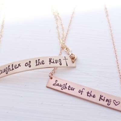 Hand Stamped Bar Necklace. Large Rose Gold Bar with Daughter of the King. Minimalist,Engraved Necklace.  Layering Bar, Inspirational Jewelry