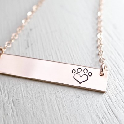 Heart Paw Print Bar Necklace. Add Custom Name. Pet Loss Memorial Gift. Hand Stamped Jewelry for Animal Lover. Paw Print Jewelry.