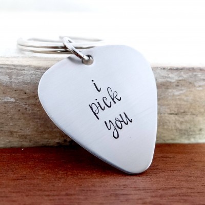 I Pick You - Guitar Pick Necklace, Guitar Pick Jewelry. Stainless Steel Necklace, Gift For Guy, Couple's Gift. Choose Keychain or Necklace.