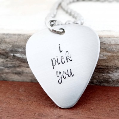 I Pick You - Guitar Pick Necklace, Guitar Pick Jewelry. Stainless Steel Necklace, Gift For Guy, Couple's Gift. Choose Keychain or Necklace.