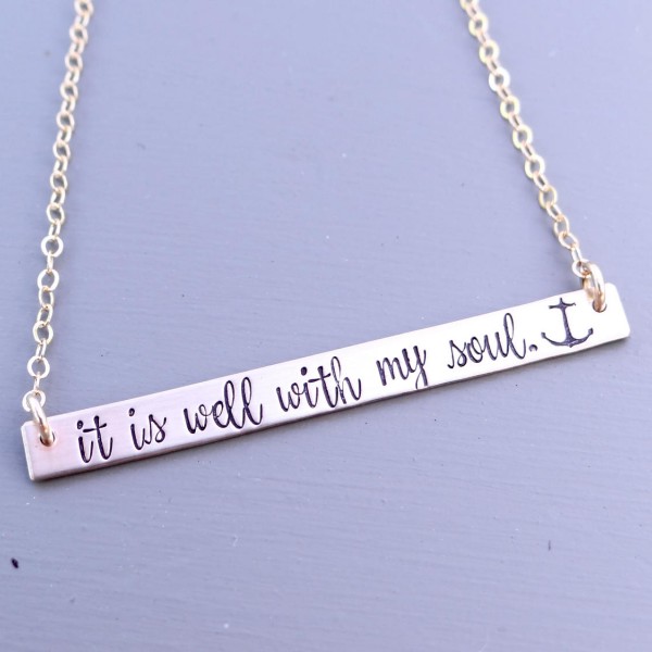 It Is Well With My Soul Bar Necklace with Anchor.  Hand Stamped Gold, Rose Gold, Or Sterling Silver Thin Bar Necklace. Inspirational Jewelry