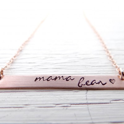 Mama Bear Bar Necklace.  Your Choice of Gold, Rose Gold, or Sterling Silver. Minimalist, Hand Stamped Jewelry. Gift for Mom.