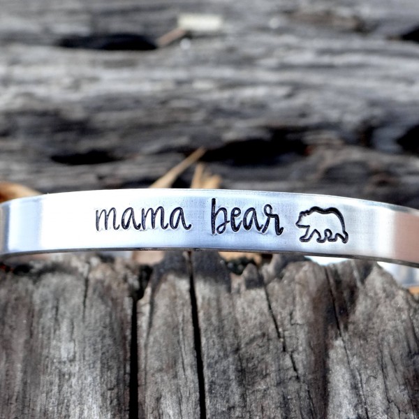 Mama Bear Cuff Bracelet. Hand Stamped Gift For Mom. Mama Bear Jewelry. Silver, Gold, or Rose Gold Adjustable Bracelet.