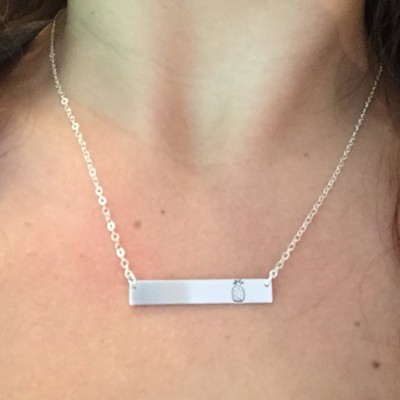 Minimalist Sterling Silver Bar Necklace with Pineapple. Hand Stamped Simple Layering Necklaces. Southern Style Jewelry, Florida Jewelry