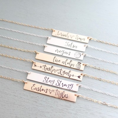 Monogram or Name Necklace, Personalized Bar Necklace With your Custom Words.  Initial Necklace in REAL Rose Gold-Filled, Gold-Filled, Silver