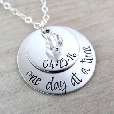 One Day At A Time, Sobriety Necklace. Recovery Jewelry, Recovery Necklace. Sober Birthday Charm, Sober Date Necklace