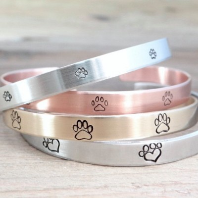 Paw Print Cuff Bracelet. Hand Stamped Jewelry. Pet Lover Jewelry. Gift For Animal Lovers.