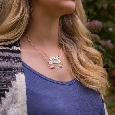 Personalized Bar Necklace With Your Custom Words or Numbers Of Choice. Gold, Rose Gold, or Silver Hand Stamped Bar. Name Plate Necklace.
