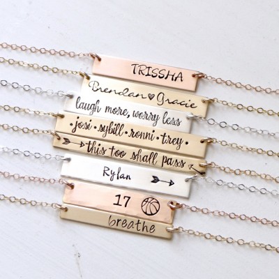 Personalized Custom Name Bar Necklace - Hand Stamped Gold, Silver, Rose Bar Necklace. Gift For Mom, Inspirational Jewelry.