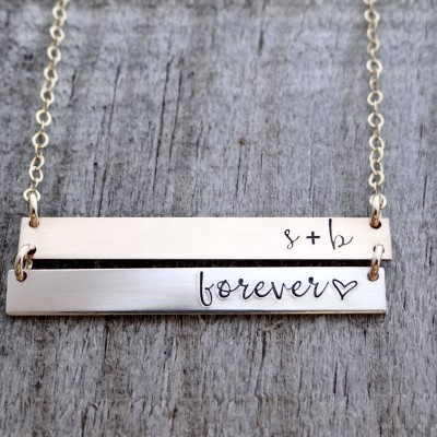 Personalized DOUBLE Bar Necklace. Real 18k Gold Filled, Rose Gold, Sterling Silver. Personalize with Your Custom Names, Dates, Quotes.