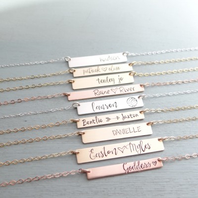 Personalized Gift for Mom - Custom Name Bar Necklace - Hand Stamped Gold, Silver, Rose Bar Necklace. Personalized Gift for Sister, Friend.
