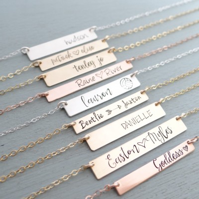 Personalized Gift for Mom - Custom Name Bar Necklace - Hand Stamped Gold, Silver, Rose Bar Necklace. Personalized Gift for Sister, Friend.