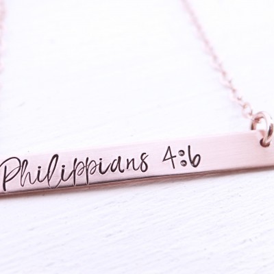 Philippians 4:6 Scripture Bar Necklace, Christian Jewelry, Name Necklace, Quote Bar Necklace, Gold Bar, Silver Bar, Rose Gold Bar Necklace.