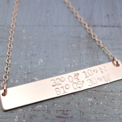 Sterling Silver Custom Latitude Longitude Bar Necklace. Hand Stamped Jewelry. Minimalist, Engraved Necklace. Layering Bar Necklace, Nautical