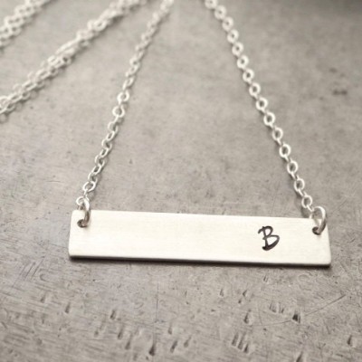 Sterling Silver Custom Monogrammed Bar Necklace. Hand Stamped Jewelry.  Minimalist, Engraved Necklace.  Layering Bar Necklace, Initials