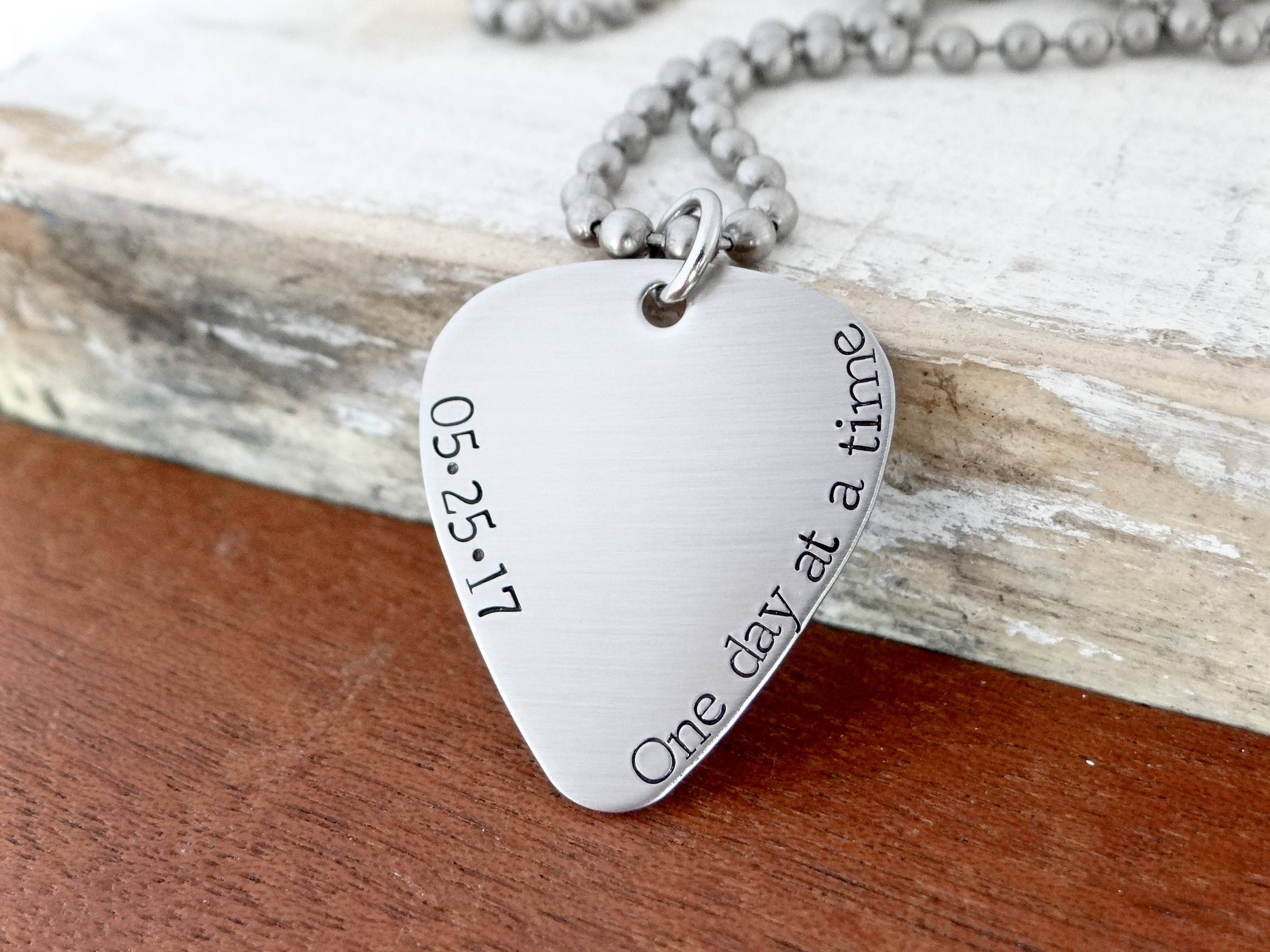 One Day at a Time Guitar Pick Necklace with Sobriety Date. Sober Gift ...